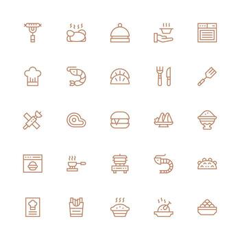 plato diseño íconos presentando 25 en medio carrera contorno estilo limpiar icono conjunto icono paquete para ui proyectos vector