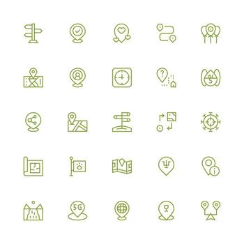 25 Medium Stroke Outline Icons for Map Graphics Fully Editable Icon Set for Web vector