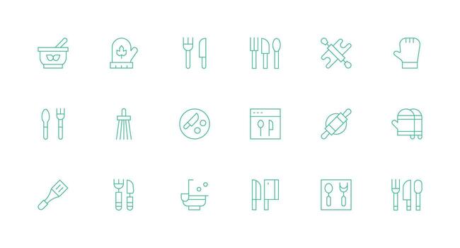 18 Minimal Line Designs for Utensils Icons Icon Pack for UI vector