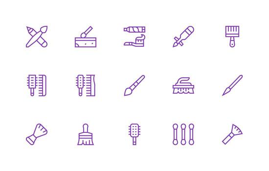 15 regular línea vectores para cepillo tema multi-estilo íconos para creativo proyectos