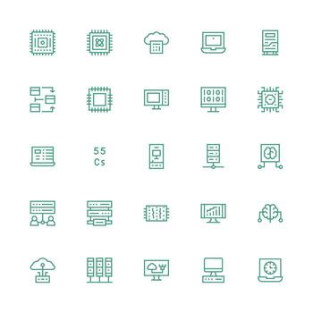 25 Medium Stroke Outline Icons for Computing Graphics Flat Icon Set vector