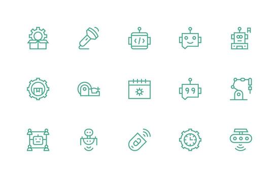 regular línea estilo automatización íconos con 15 vectores mínimo icono paquete