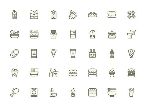 Fast Food Set with 35 Regular Clean Line Icons UI Icon Set vector