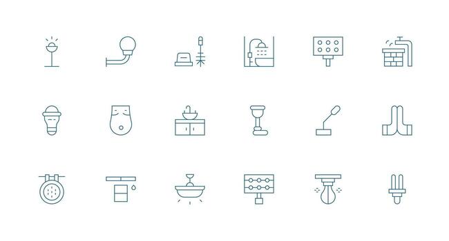 Fixture Icon Collection with 18 Minimal Line Designs Clear and Concise Icon Set Collection vector
