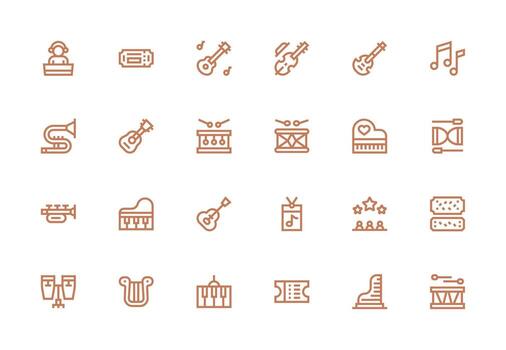 24 íconos para concierto en grueso línea línea formato interfaz íconos para diario utilizar vector