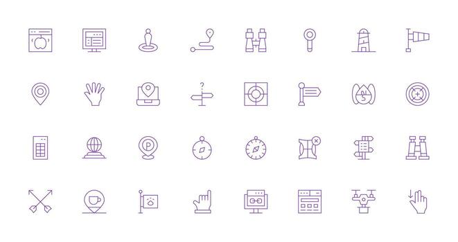 32 Thin Line Style Icons from Navigation Collection Minimal Icon Set for Interface Projects vector