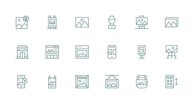 Minimal Line Icons from Gallery Set with 18 Vectors Neat Icon Set