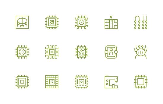 15 Regular Line Designs for Integrated Circuit Icons All Device Compatible Icon Set vector