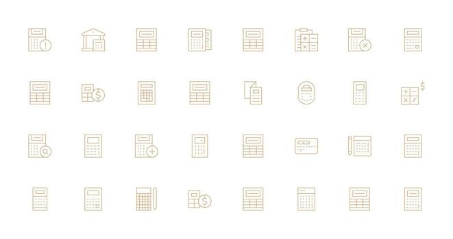 32 Thin Line Icons for Calculator Graphics Multi-Style Icon Collection vector