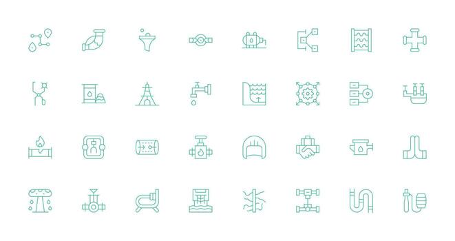 32 Delgado línea íconos para tubería gráficos sensible icono conjunto para flexible diseños vector