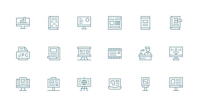 presentación icono conjunto con 18 mínimo línea gráficos limpiar icono conjunto icono paquete para ui proyectos vector