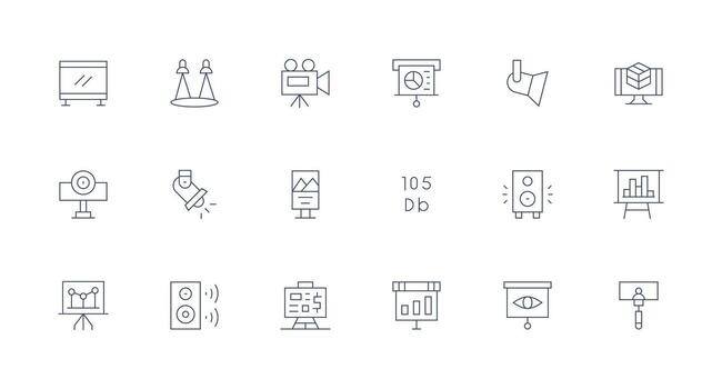 Projection Visual Pack containing 18 Minimal Line Icons Simple Icons for Interface and Wireframes vector