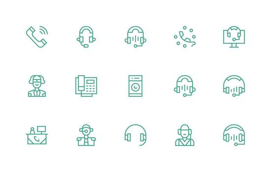 llamada centrar conjunto con 15 regular línea íconos de uso múltiple icono diseño paquete vector