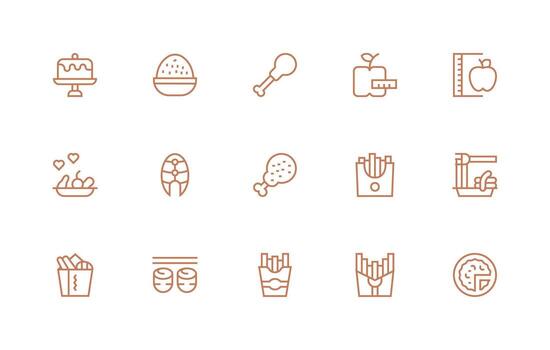 Portion Design Icons featuring 15 in Regular Line Style Flat Icon Set vector