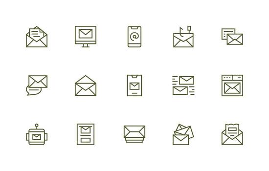 digital correo icono colección con 15 regular línea diseños web y aplicación icono paquete colección vector