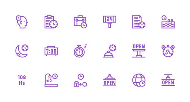 Hours Set with 18 Strong Stroke Line Icons Responsive Icon Set for Flexible Layouts vector