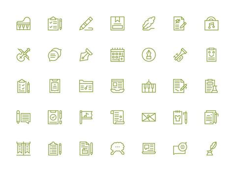 Note Icon Set with 35 Regular Clean Line Graphics Pixel Perfect Icons for Modern Apps vector