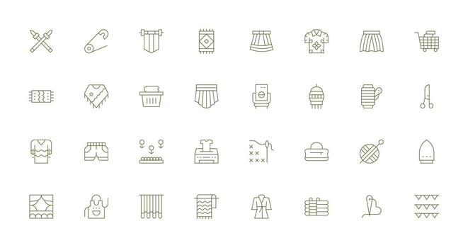 Fabric Design Icons featuring 32 in Thin Line Style Style Icon Set vector