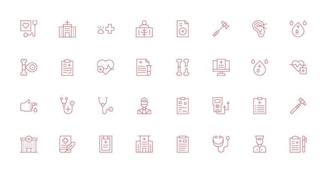 diagnóstico diseño íconos presentando 32 en Delgado línea estilo simplificado icono paquete para visual herramientas vector