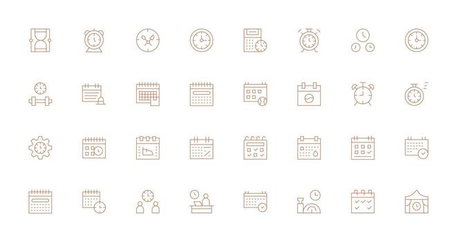 Delgado línea íconos desde hora administración conjunto con 32 vectores escalable íconos para todas temas