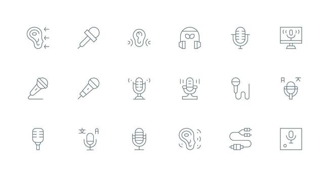 Audio Input Icon Set with 18 Minimal Line Graphics Icon Set for Projects vector