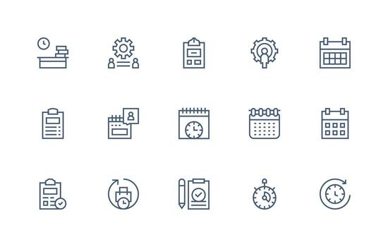 tarea administración diseño íconos presentando 15 en regular línea estilo mínimo icono paquete vector