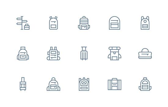Travel Bag Visual Pack containing 15 Regular Line Icons Fully Editable Icon Set for Web vector