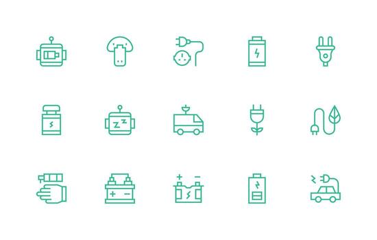 Charging Set with 15 Regular Line Icons Sharp Icons for Presentations vector