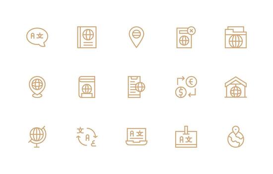 15 Regular Line Icons for Foreign Graphics Clean Icon Set Icon Pack for UI Projects vector