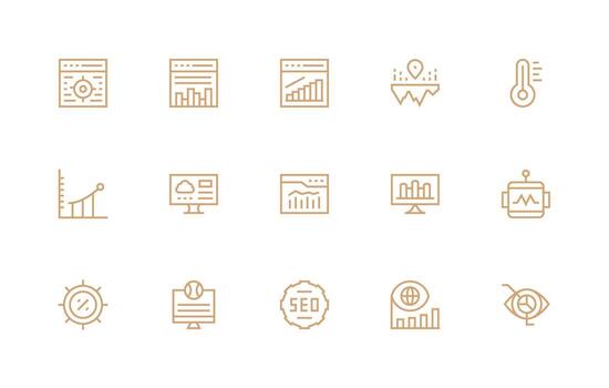 15 Regular Line Icons for Analytics Graphics Theme-Based Icon Pack vector