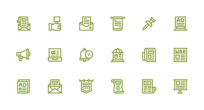 boletín presentando 18 íconos en fuerte carrera línea diseño esencial íconos para rápido ui edificio vector