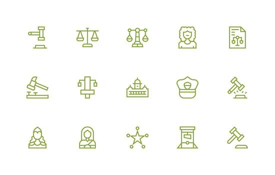 15 Regular Line Style Icons from Justice Collection Icon Set for Projects vector