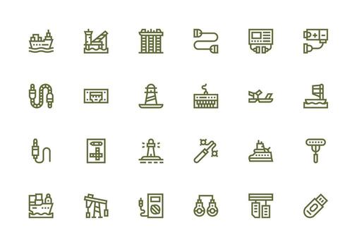 24 Thick Line Line Icons for Port Graphics Sharp Icons for Presentations vector