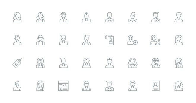 32 Icons for Member in Thin Line Format Full Icon Library for UI Designers vector