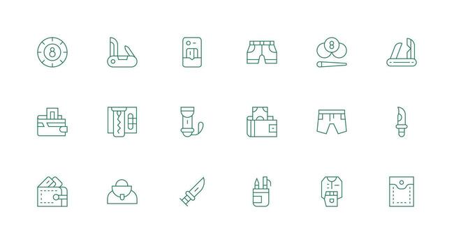 bolsillo icono conjunto con 18 mínimo línea gráficos completar icono conjunto para móvil aplicaciones vector