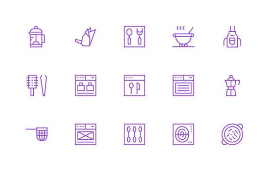 15 Icons for Cookware in Regular Line Format Layout Icon Collection vector
