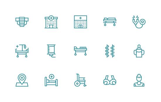 Nursing Icon Set with 15 Regular Line Graphics Web and App Icon Pack Collection vector