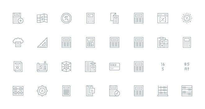 Delgado línea íconos desde cálculo conjunto con 32 vectores estilo icono conjunto