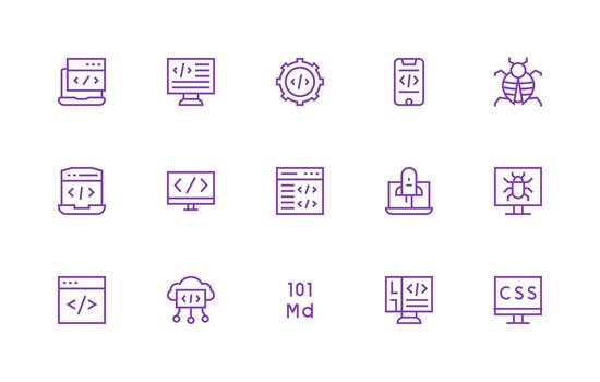 regular línea estilo codificación íconos con 15 vectores creativo icono conjunto