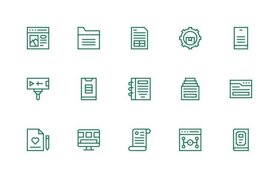15 regular línea estilo íconos desde contenido administración colección optimizado icono paquete para digital productos vector