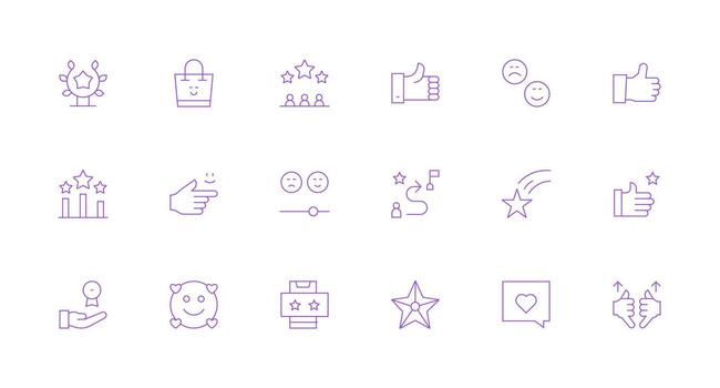 18 íconos para cliente satisfacción en mínimo línea formato aplicación icono paquete vector