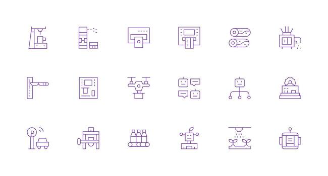 automatizado presentando 18 íconos en mínimo línea diseño ui icono conjunto vector