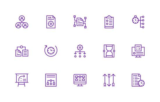 Workflow Icon Collection with 15 Regular Line Designs Style Icon Set vector