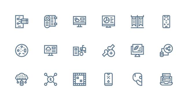 digital datos diseño íconos presentando 18 en fuerte carrera línea estilo monitor icono paquete vector