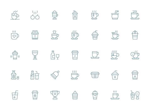 Cup Set with 35 Light Line Icons Scalable Icons for Cross-Platform Interfaces vector