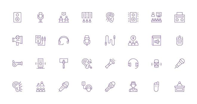 32 Delgado línea diseños para altavoz íconos escalable íconos para multiplataforma interfaces vector