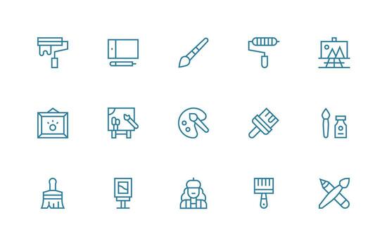 Painting featuring 15 Icons in Regular Line Design UI Icon Set vector