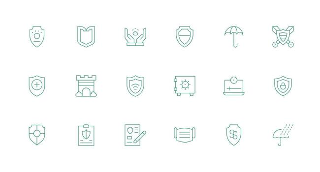 Safeguard Design Icons featuring 18 in Minimal Line Style Flexible Icon System for Web Interfaces vector