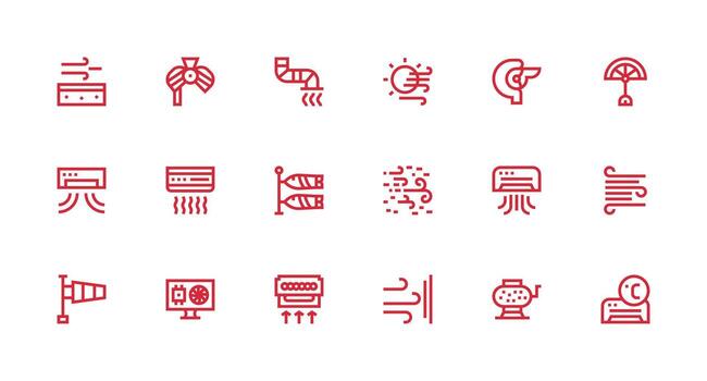 Airflow Design Icons featuring 18 in Strong Stroke Line Style Basic Icon Series vector