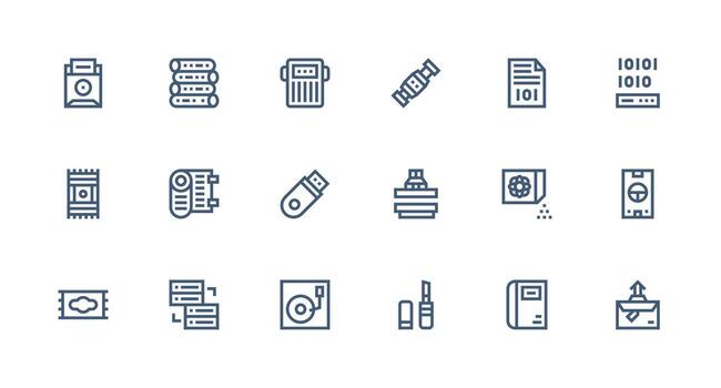 18 íconos para información almacenamiento en fuerte carrera línea formato todas dispositivo compatible icono conjunto vector